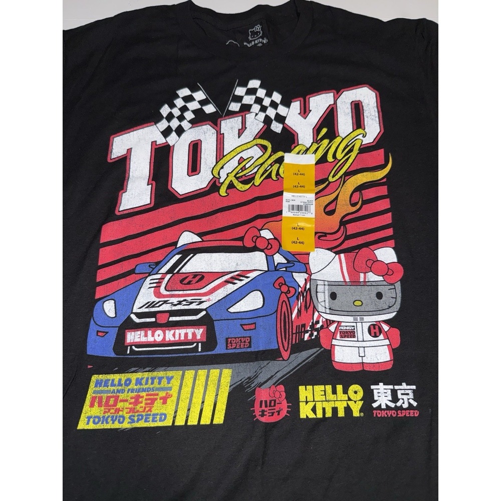 Hello Kitty Men T-Shirt Large Tokyo Japan Racing Sanrio Cartoon Cotton Black NWT - Picture 3 of 7